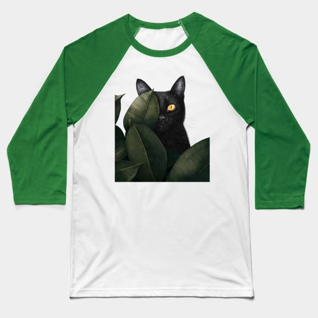 Black cat in ficus Baseball T-Shirt by kodamorkovkart